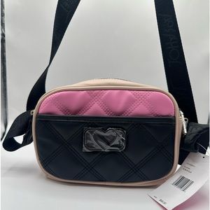 NWT Betsy Johnson pink/cream/black quilted crossbody